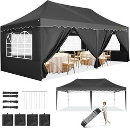 Canopy 10x20 Outdoor Tent, Outdoor Party Tents with Sidewalls, Church Windows,Sandbags,Instant Vendor Tent Event Tent for Backyard, Parties, Wedding, 