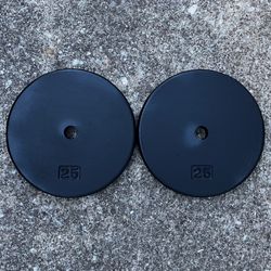 25lb x2 Standard 1” weight plates weights plate 25 lb lbs 25lbs Cast Iron Flat Pancake Style 