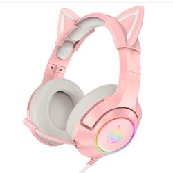 New Gaming Headset with Removable Cat Ears, Compatible with PC PS4 PS5 Xbox One