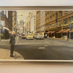 Oil on wood panel by Walt Johnston downtown LA 70s-80s 