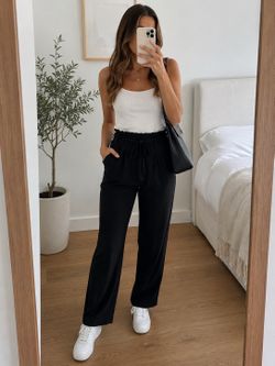 Black Tie Waist Straight Leg Pants