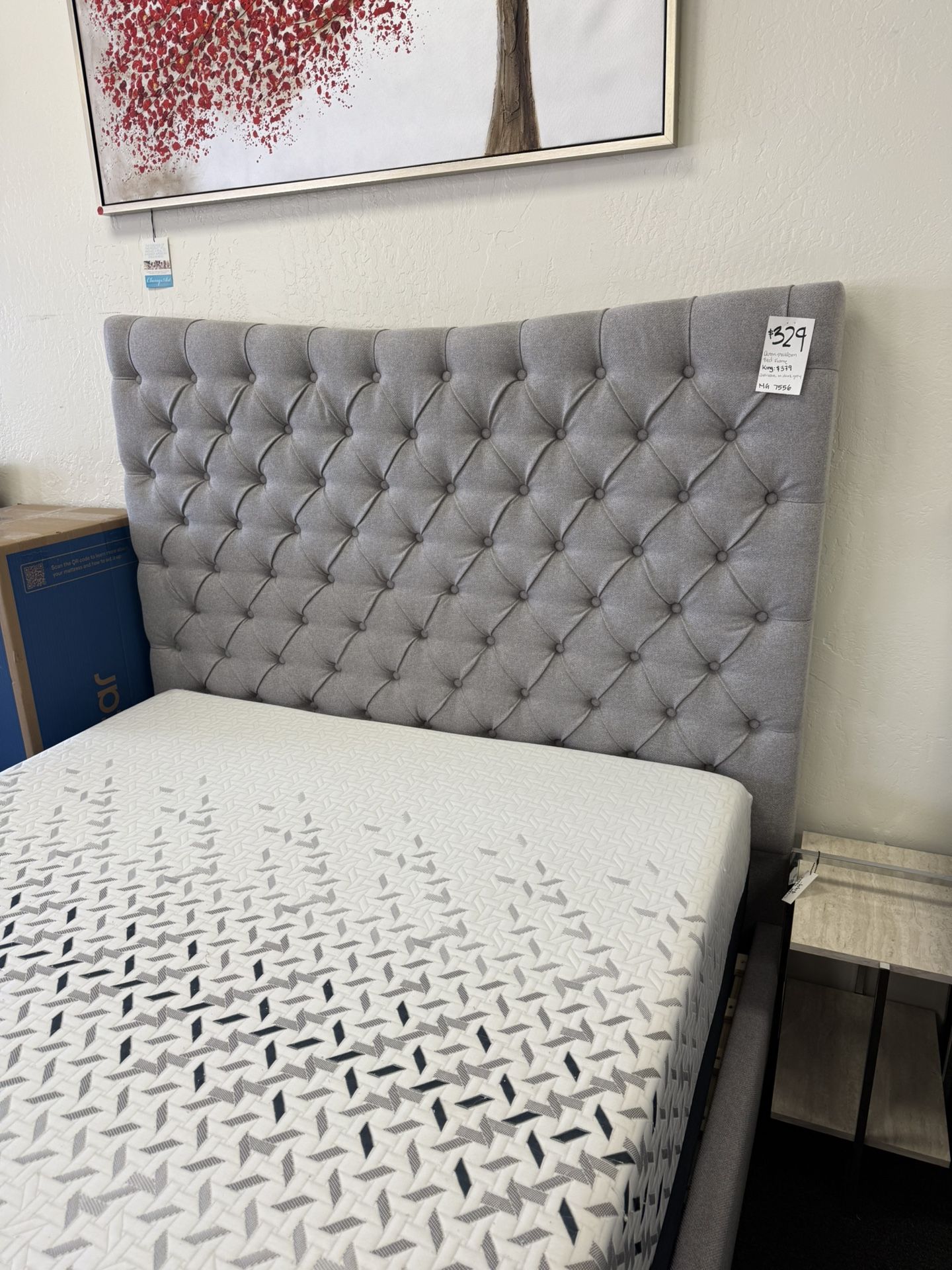 Queen Grey Tufted Platform Bed Frame 