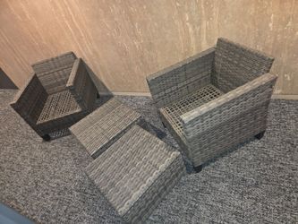 Modern 4-Piece Gray Wicker Patio Conversation Set - 2 Club Chairs & 2 Ottomans