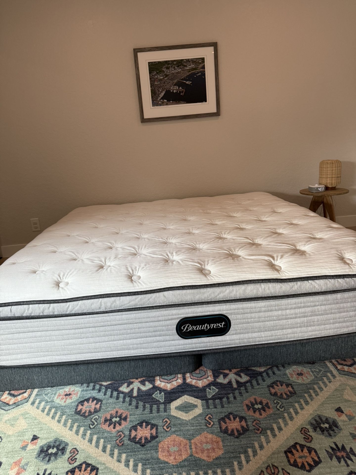 King Beautyrest 12” Mattress + Decorative Box Springs – Like New!