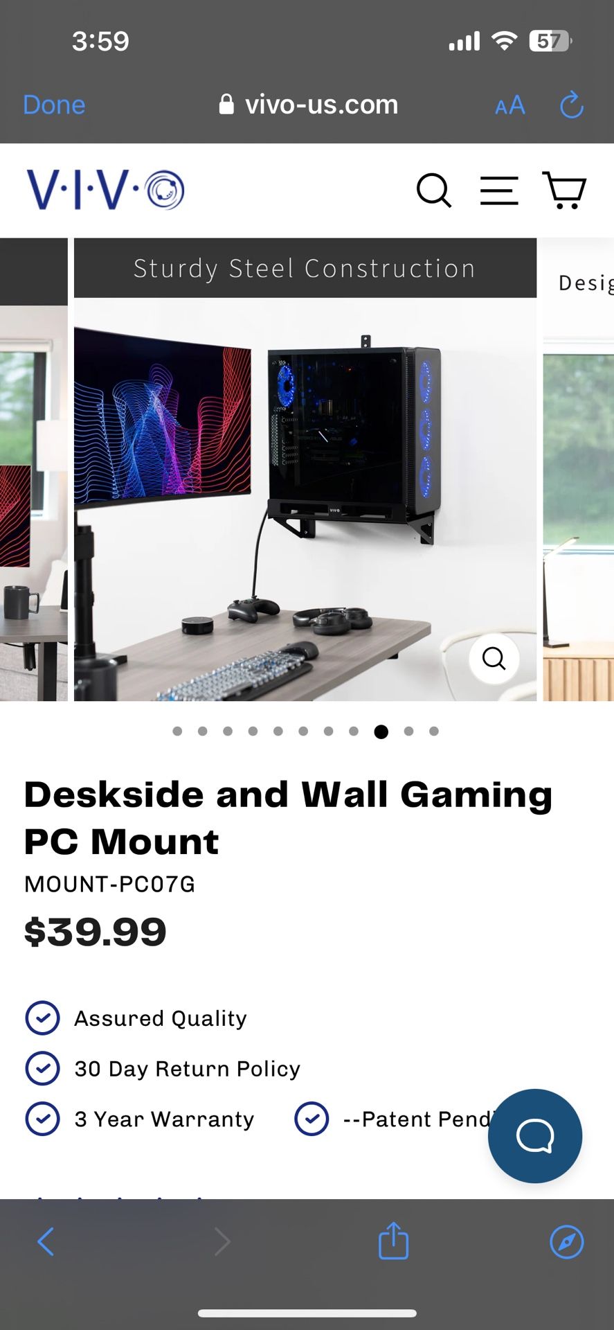 Deskside and Wall Gaming PC Mount