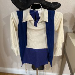 Halloween Costume Pirate Of The Caribbean Shirt Hat Stocking Boots Sz 7-8 Child