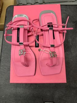 Dolce & Gabbana Pink Leather Flat Sandals