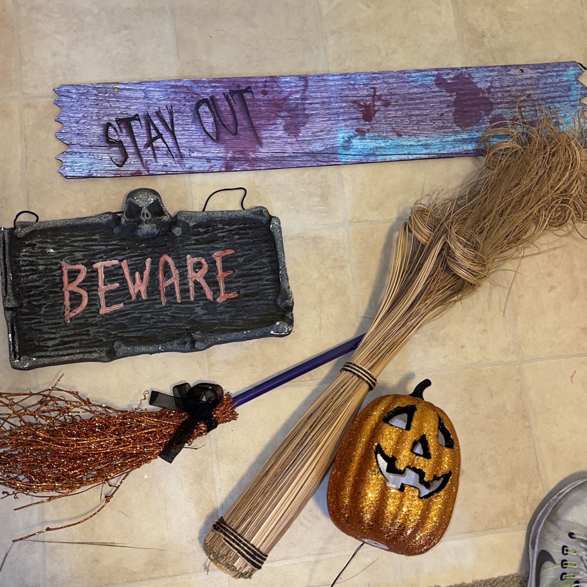 Halloween Decorations Sign Pumpkin Broom And More