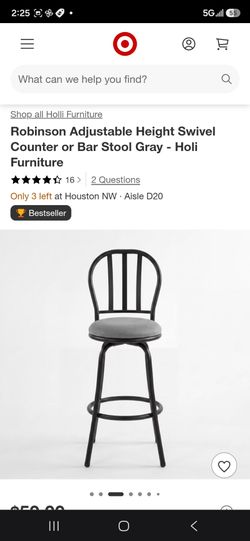 Robinson adjustable  height  swivehel counter or bar stool gray  holi furniture
