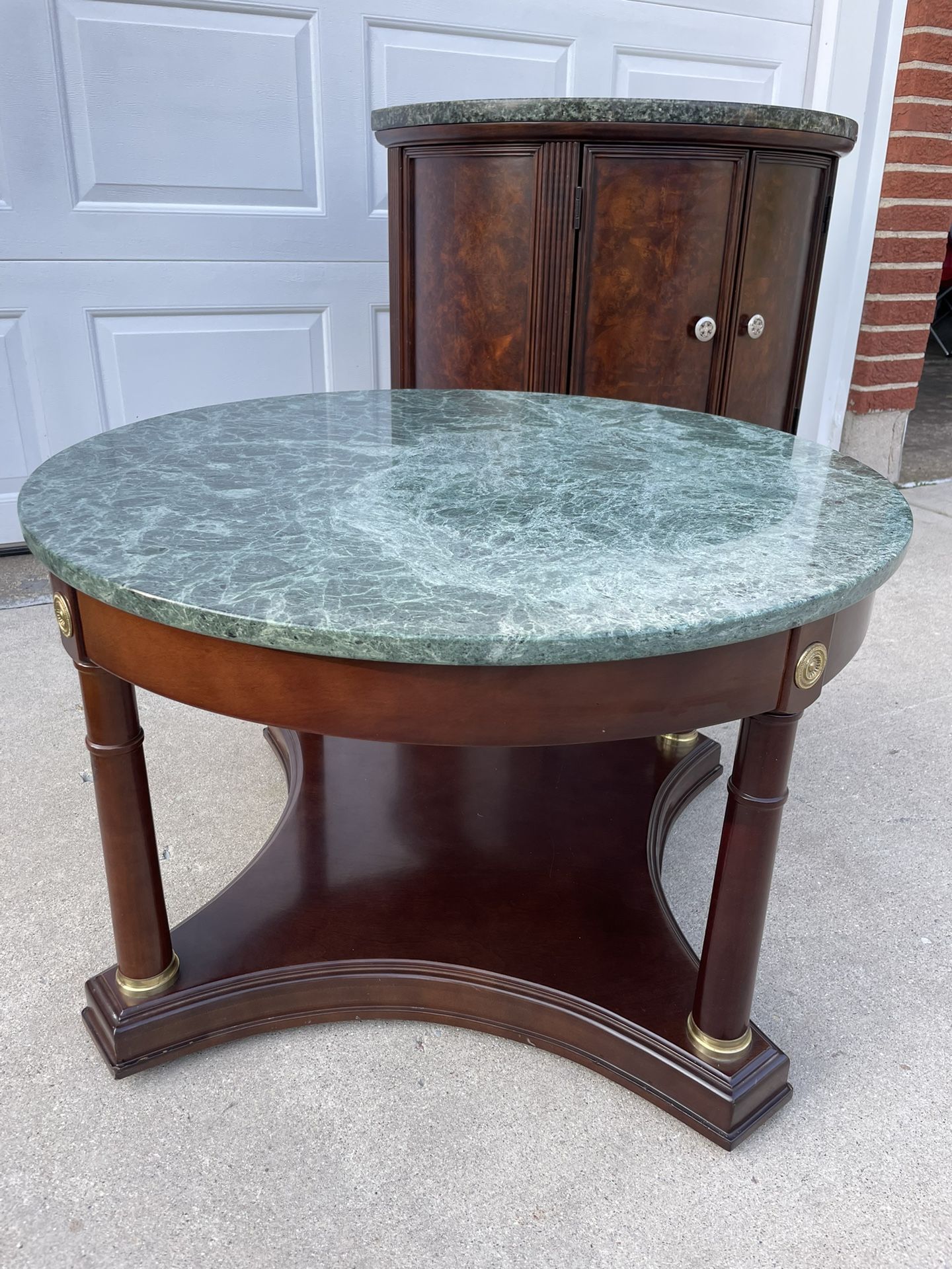 Gorgeous Green Marble Top Coffee Table With Gold Accents.
