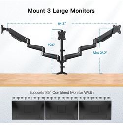 HUANUO Triple Monitor Mount for 17 to 32 inch Screens, Gas Springs Adjustment Triple Monitor Stand with Swivel, Tilt, Rotation, Clamp & Grommet Kit 