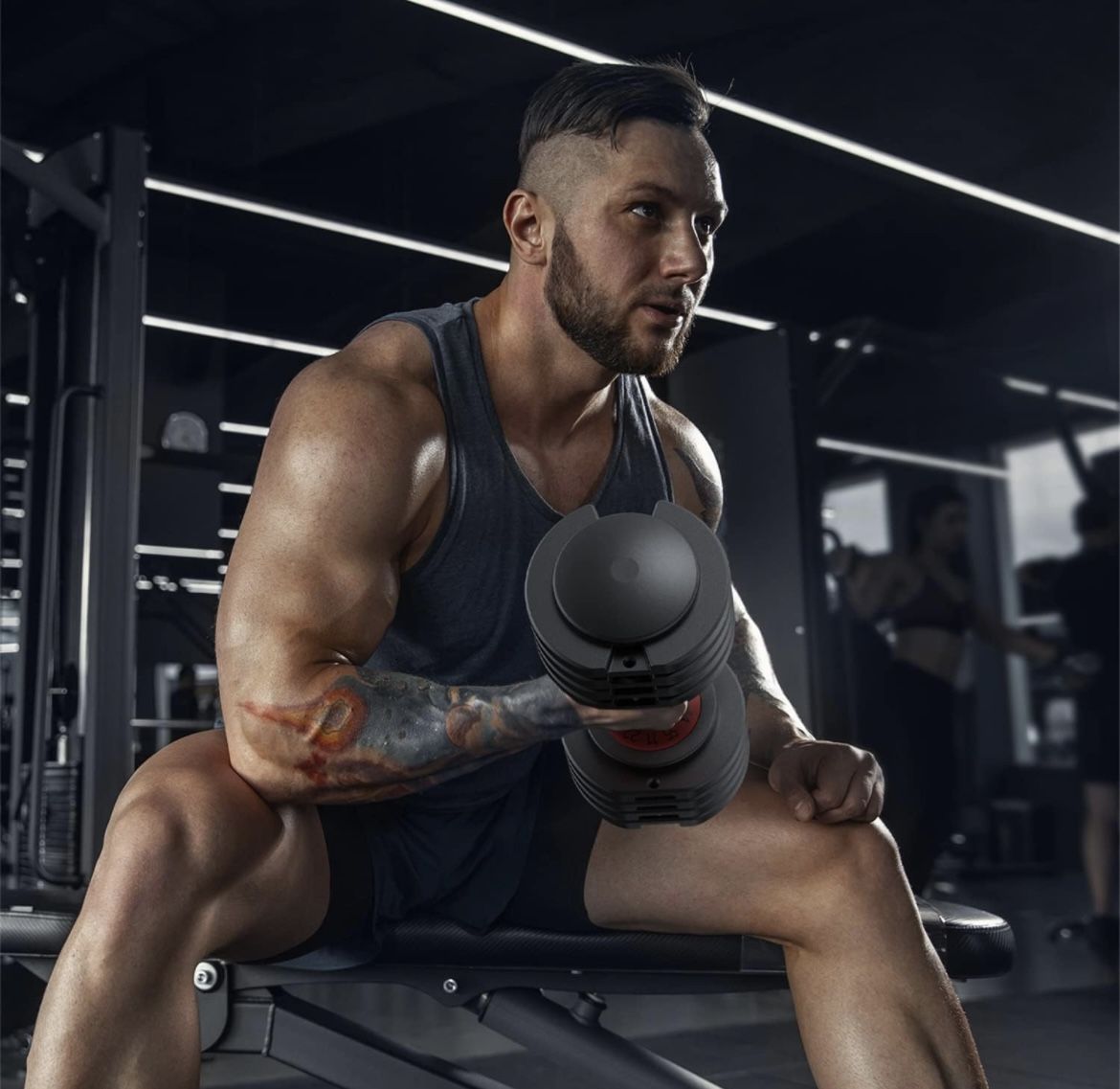 28-149 Adjustable Dumbbell 55LB 5 In 1 Single Dumbbell for Multiweight Options with Anti-Slip Metal Handle