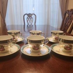 6-Piece Vintage Eden Japan Iridescent Lusterware Tea Cup & Saucer Set