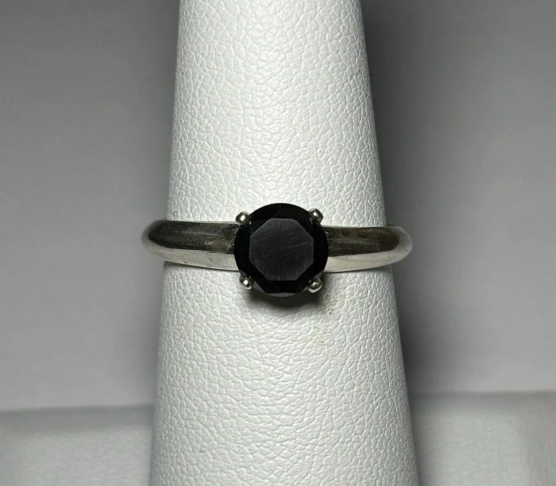 .925 Sterling Silver 1.25ctw Genuine Black Diamond Solitaire Ring Size 7