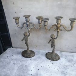 Pairs Vintage metal candlesticks 3 branches, candelabra, vintage metal candlestick, candlestick candlestick, Mid Centuy, 1950