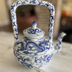Asian All Porcelain Dragon Tea Kettle