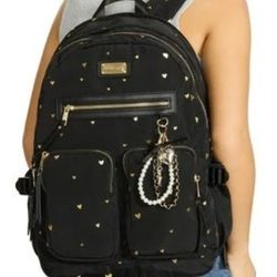Madden Girl Kylie Dome Backpack. Black w/ GOLD Hearts.