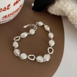 925 Sterling Silver Women's Pearls Bracelet Gift Chain