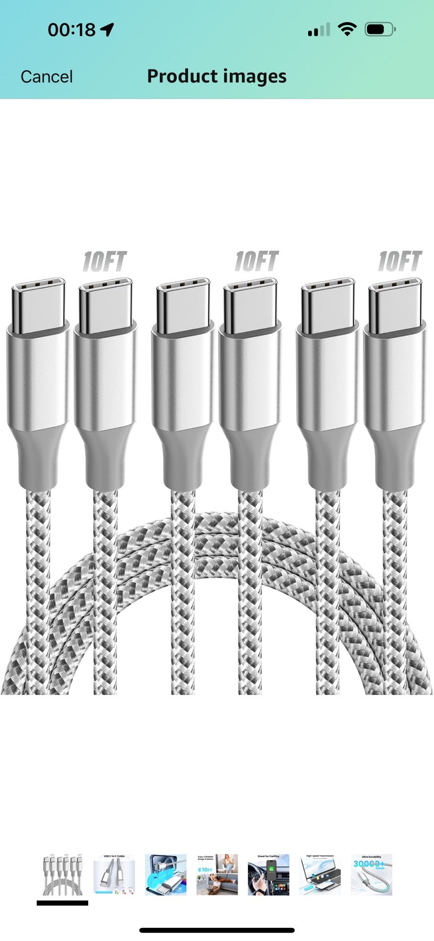 Brand New USB C Cable,3 Pack 10FT 60W Fast Charging USB C to USB C Cable, Durable Type C Charger Cable for iPhone 16/15/iPad MacBook CarPlay and Mo