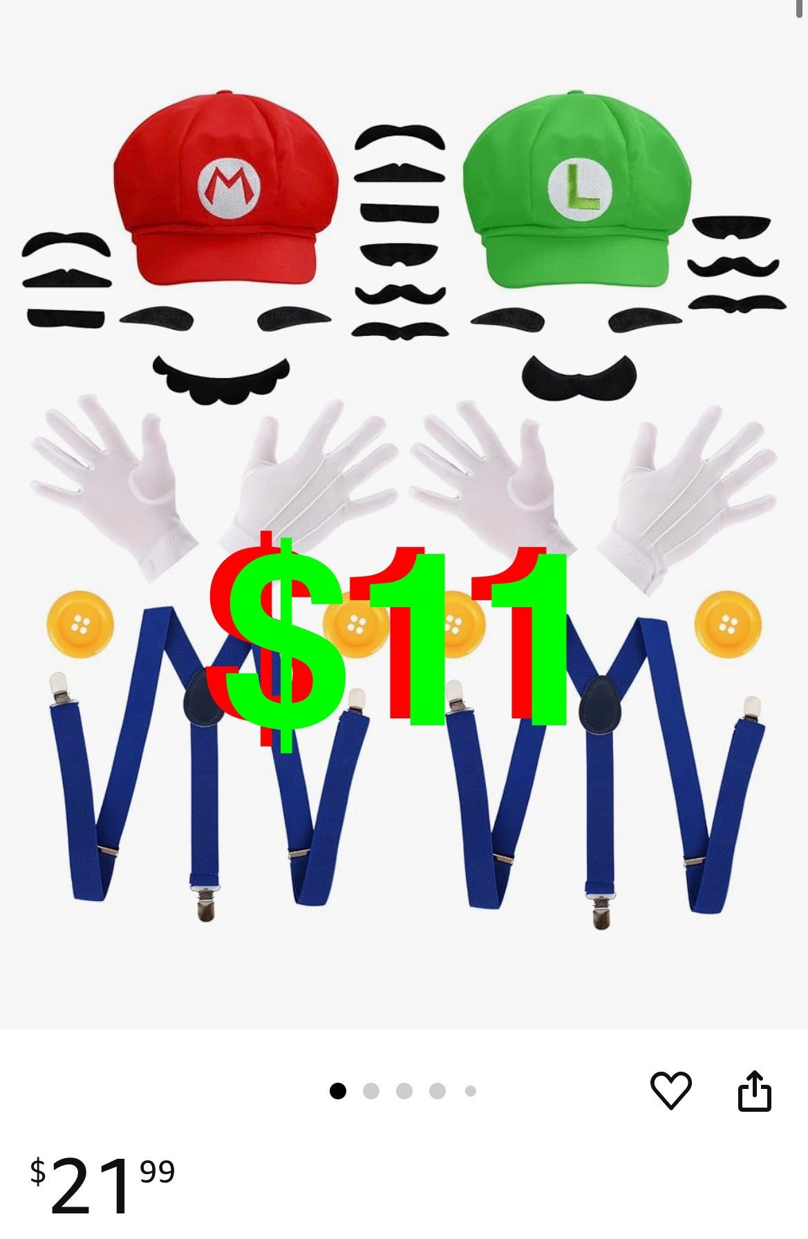 PIIDUOO - Mario and Luigi Costumes for Adults - Hats Gloves Mustaches Halloween Cosplay Accessories Set for Adult Men Women