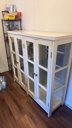 White glass case dresser for crystal or china