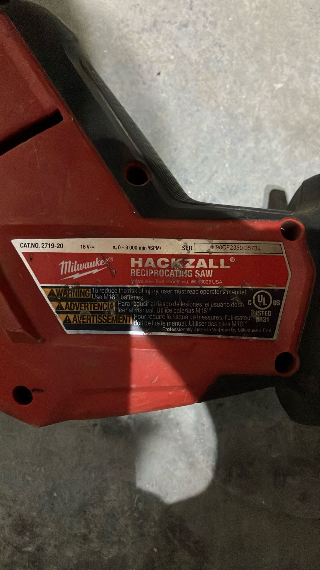 Milwaukee Hackzall 18volt Fuel. 2719-20
