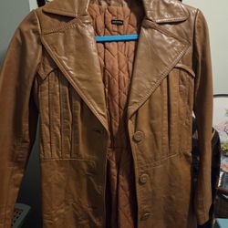 Vintage 1970s Belted Butterscotch Brown Leather Jacket 70s