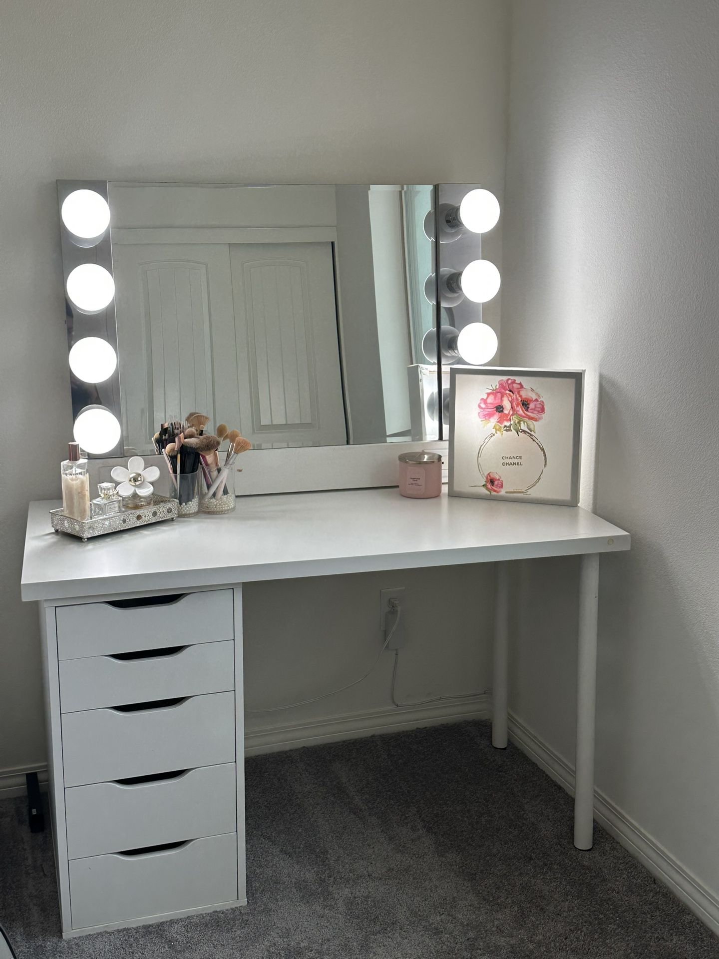 Vanity Mirror Desk With Drawer Cabinet