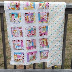 Girls Handmade Scrap Quilt with Colorful Hearts