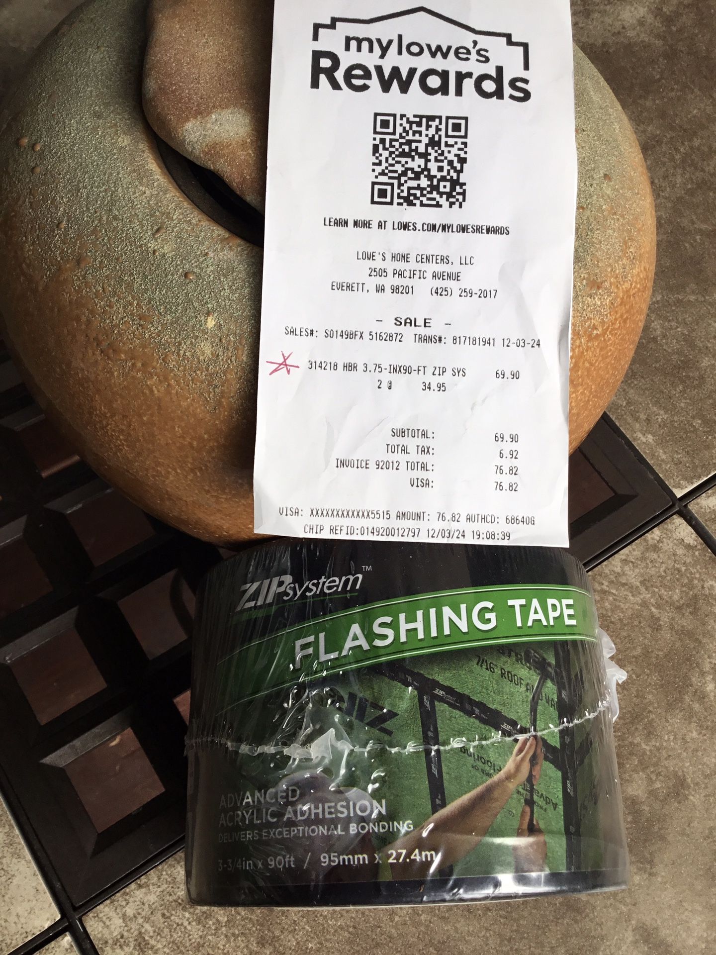 New- Roll Of Multi Use - Weather Proof Flashing Tape    3.75” X 90’