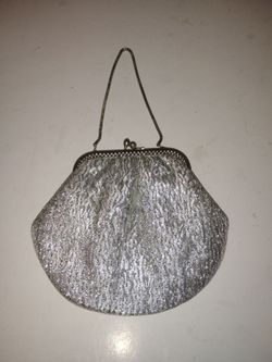 Silver Metallic Evening Bag with Chain Strap - Made in Hong Kong