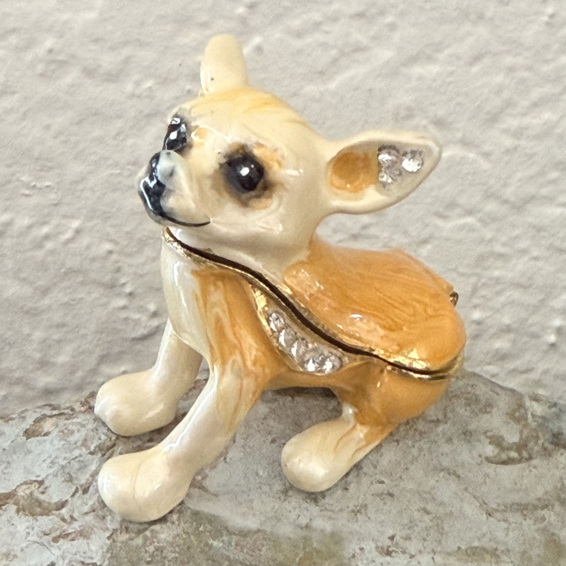 Enamel Chihuahua Dog Trinket Box with Rhinestones & Magnetic Closure