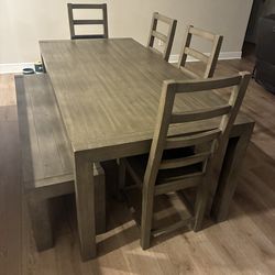 Wooden Dining Table w four chairs and bench