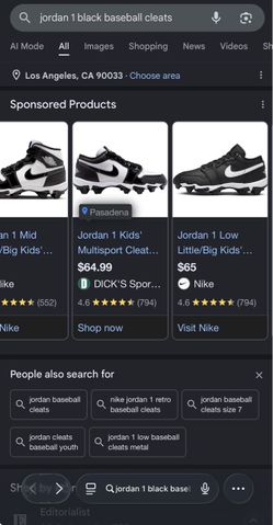 Nike Jordan 1 gloss black and white  size 4.5 youth cleats