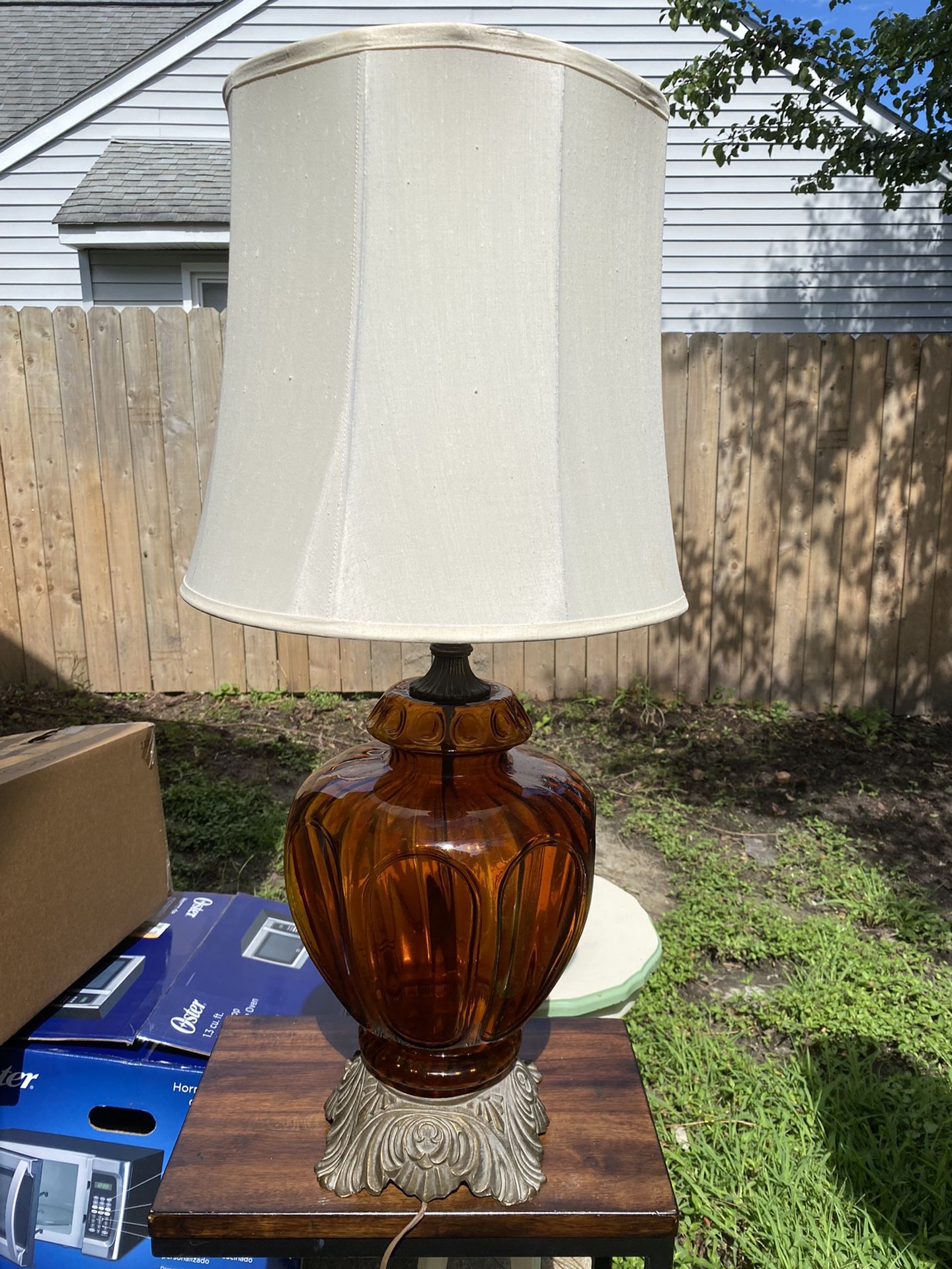 Vintage Amber Glass Lamp 