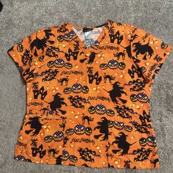 Cherokee Halloween Themed 🎃 Medical Scrub Top Size XL
