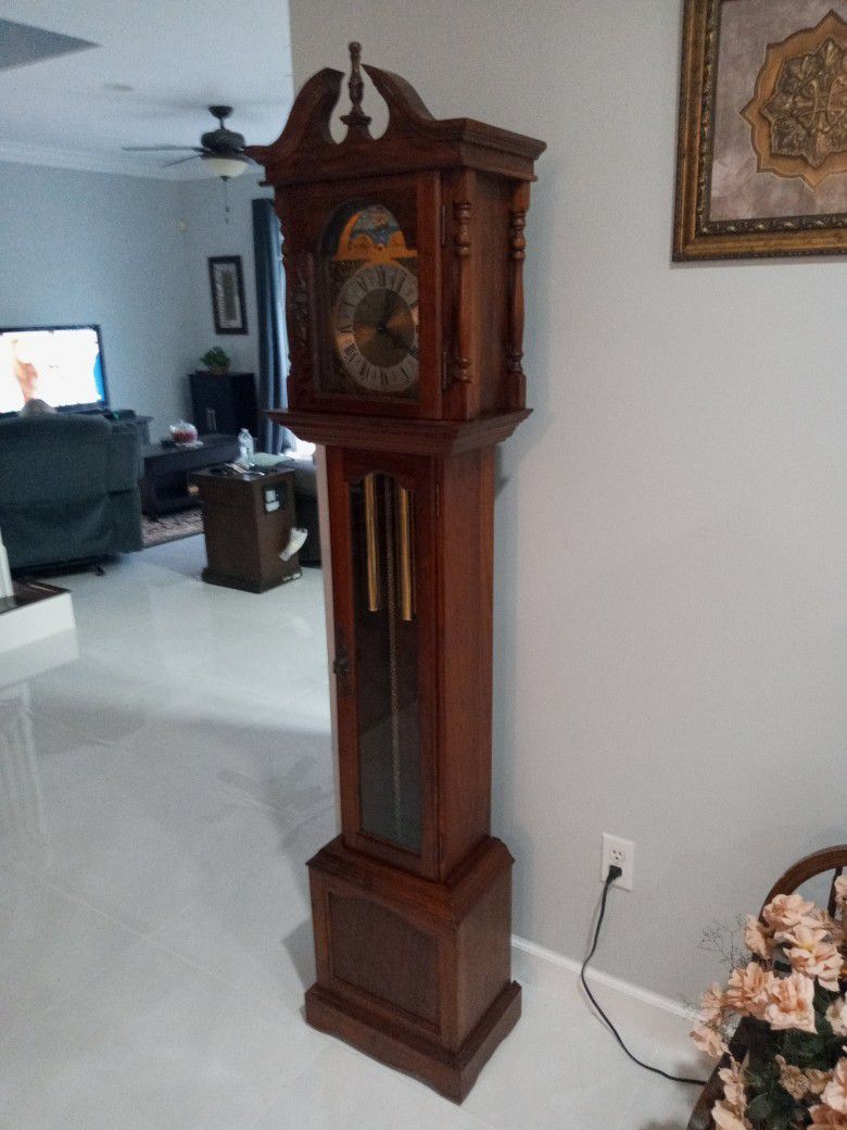 Antique German Grandfather Clock W/ Triple Chimes In Excellent Condition 