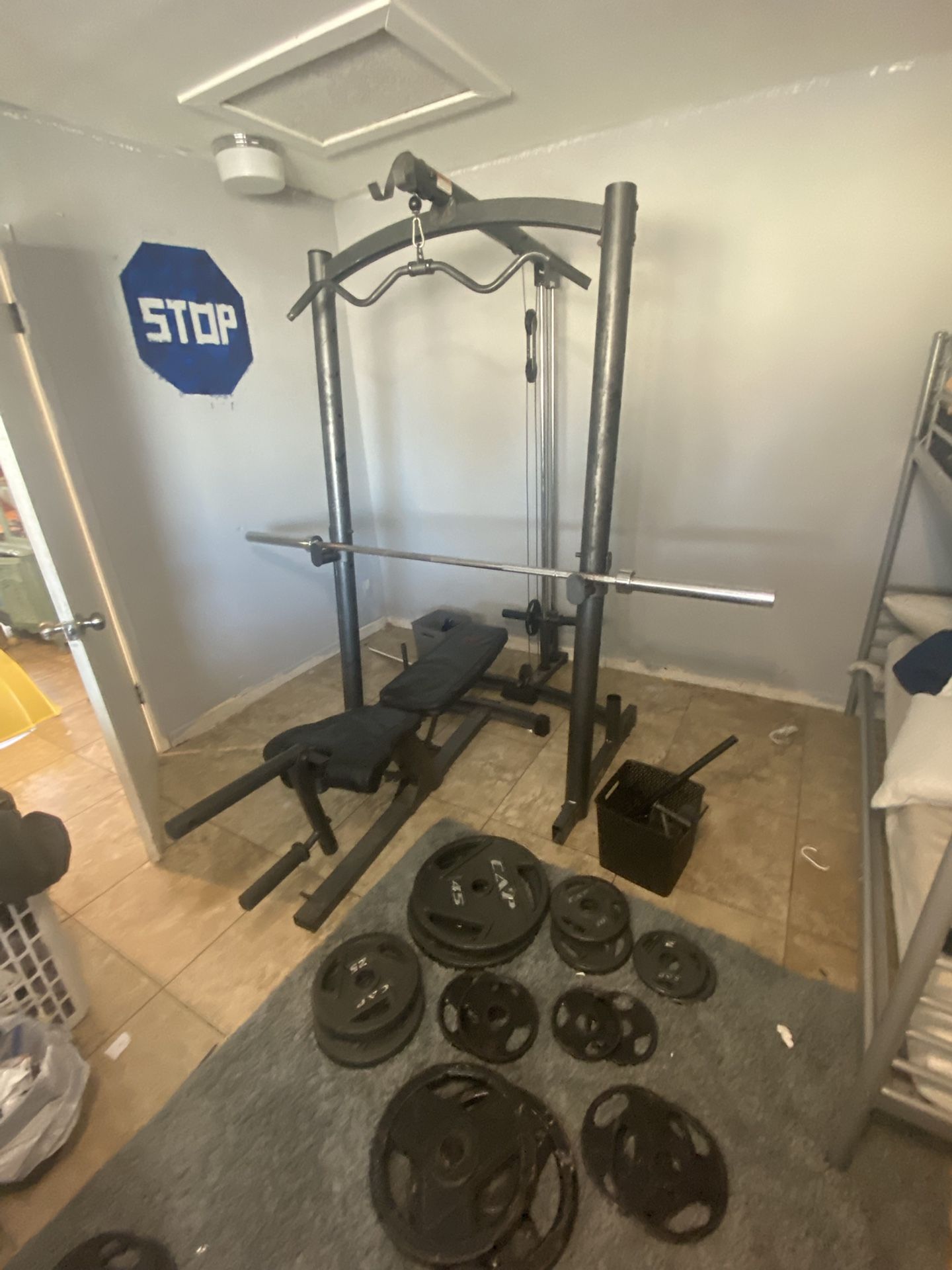 Weight Set Up With Weights And Attachments