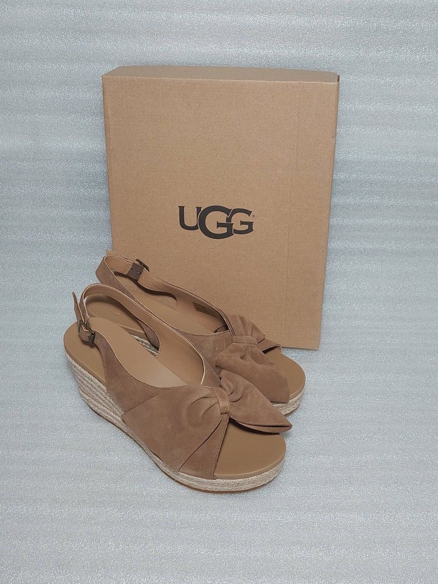 UGG wedge heel sandals. Size 8 women's shoes. Brown suede. Brand new in box 