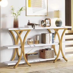 F1643 70.8" Console Table, Industrial Entryway Sofa Table with 3-Tier Shelves