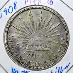 1907 Un Peso Mexico Silver Coins 