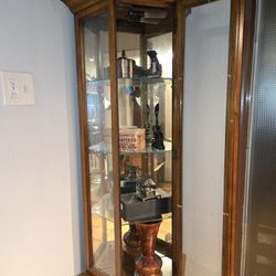 Vintage Hexagonal Glass Curio Cabinet - Lighted Corner Display 