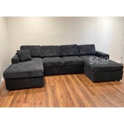 Black corduroy u shape sectional sofa $399