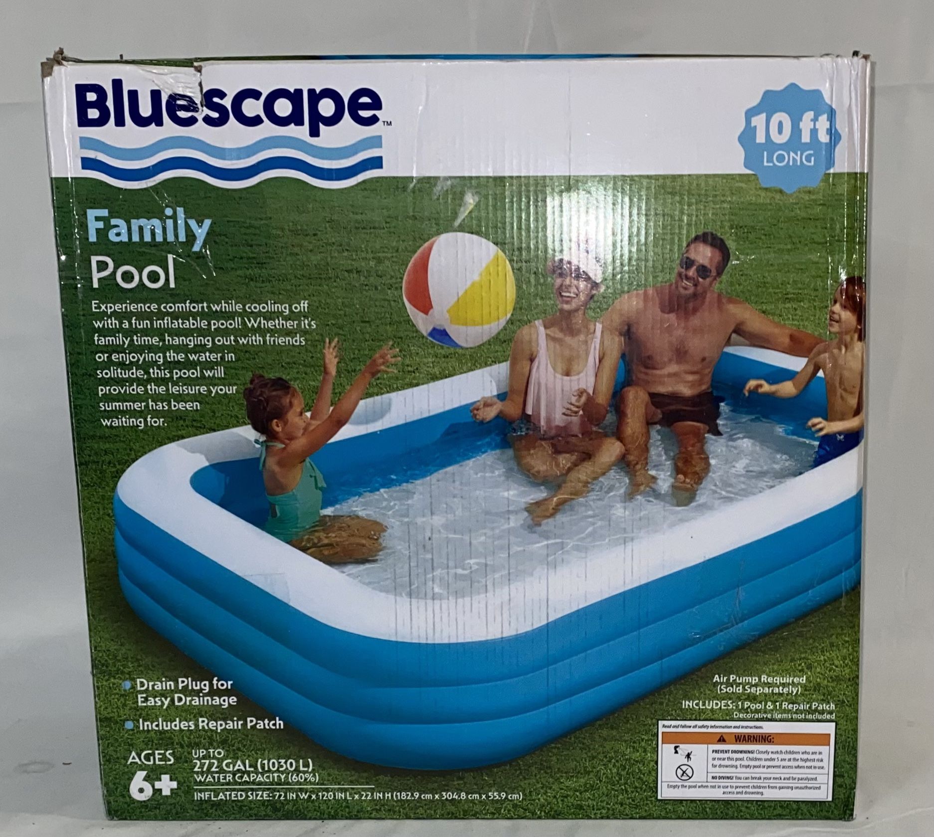 Bluescape Blue 10 ft Family Inflatable Swimming Pool, Round, Age 6