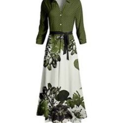 Lily dress size Medium used Green floral maxi dress with belt #floral #maxidress #boho