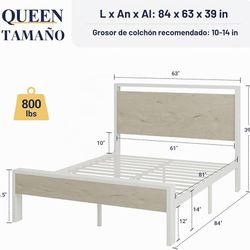 LFHHH002) Allewie Queen Size Bed Frame, 12 Metal Slat Support, Color Wooden headboard and footboard, modern platform, no need for a bed frame, under-