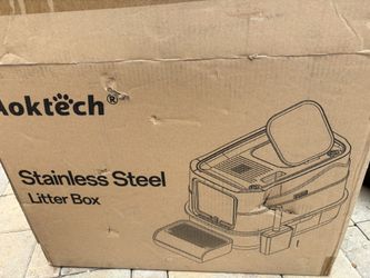 Aoktech Stainless Steel Litter Box with Lid, Grey