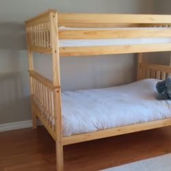 Full Over Full Bunk bed, Solid Pine Wood, Natural Finish, Max& Lily