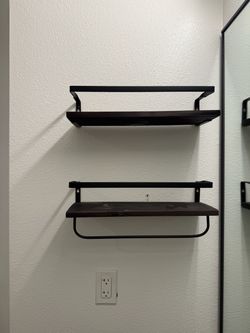 Dark Wood & Iron Floating Shelves