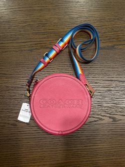 Coach Round Crossbody Bag Pink Rainbow Strap